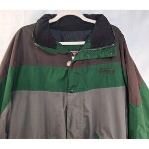 Men's Full Zipper Jacket Vintage Coleman Hooded Green and Gray Size L